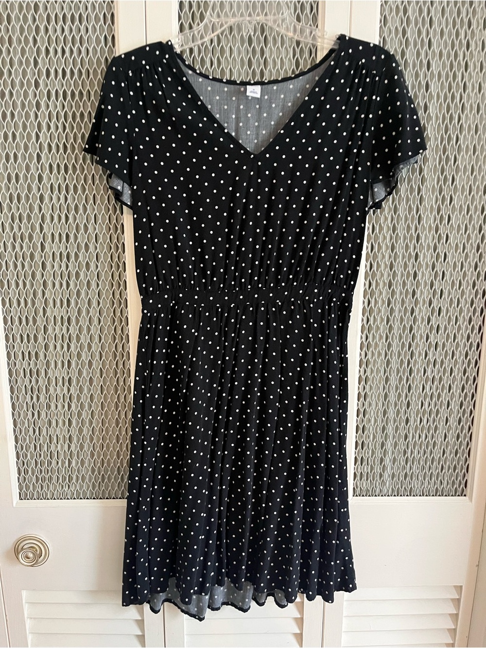 Old Navy Black Polka Dot V-Neck Dress with White Dots